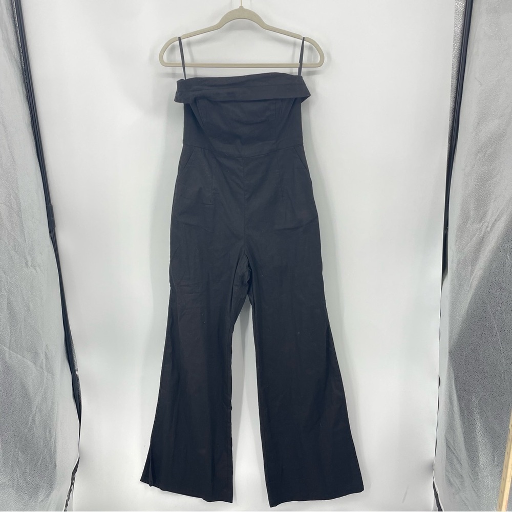 RNWY Runaway The Label Sydney Tahari Strapless Leg Slit Jumpsuit black Sz M US 6